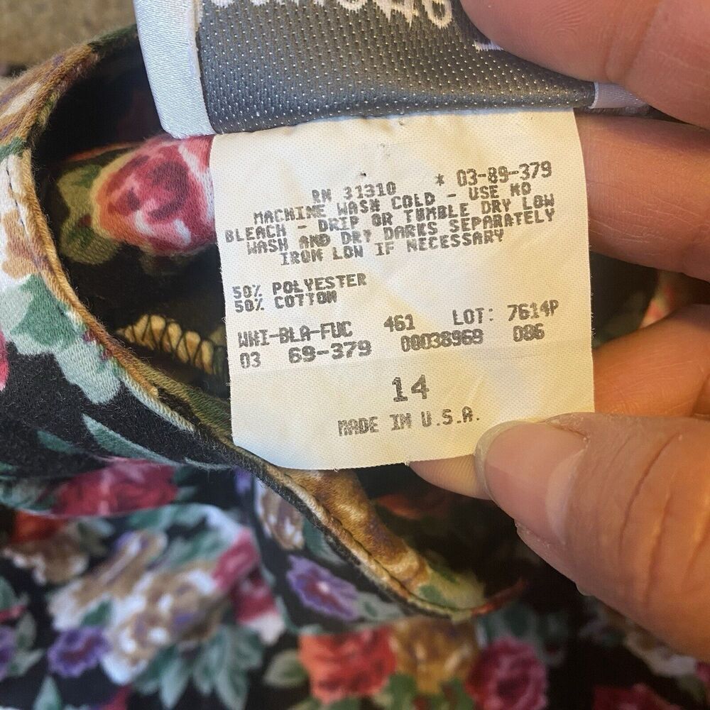 Vintage 80s Paquette Too! Red Black floral drop waist midi dress 14 Cottagecore - Picture 6 of 10